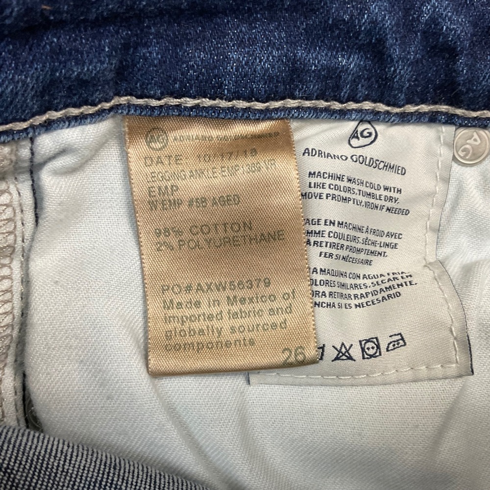 AG Adriano Goldschmied Skinny Ankle Jeans Womens 26 Blue Dark Wash Raw Hem Slit - Picture 7 of 10